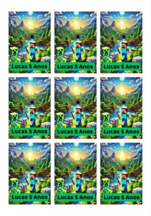 Tag Aniversário Minecraft com Personagens para Editar Online