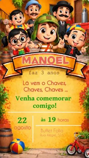 Convite de Aniversário Turma do Chaves 3D para Editar Online