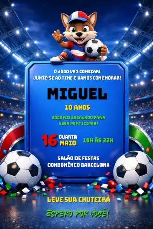 Convite Digital Aniversário Futebol no Estádio Modelo Editável