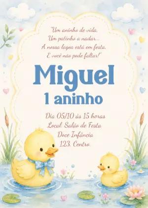 Convite Editável Aniversário Patinho Aquarela Fofo
