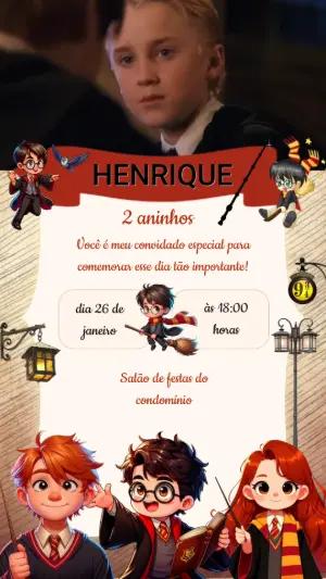 Convite Animado Aniversário Harry Potter para Editar Online