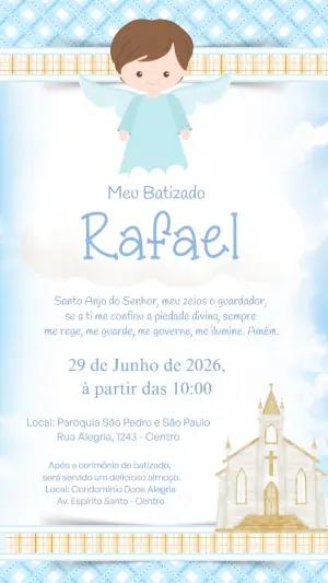 Convite de Batizado Menino Anjinho Azul Modelo Editável