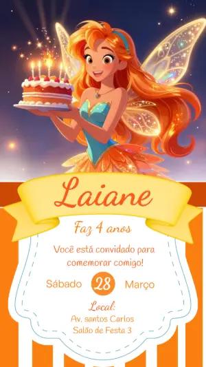 Convite de Aniversário Winx Stella para Editar