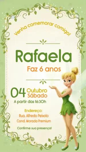 Convite Digital Aniversário Infantil Tema Fada Sininho para Editar