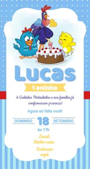 Convite de Aniversário Galinha Pintadinha Azul para Editar