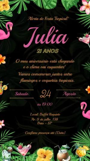 Convite de Aniversário Tropical com Flamingos para Editar
