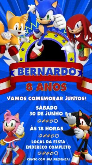 Convite Animado Aniversário Sonic com Personagens para Editar
