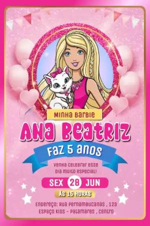 Convite de Aniversário Barbie Rosa Glitter para Editar Online