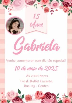 Convite de 15 Anos Floral com Foto para Editar Online
