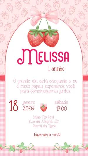 Convite de Aniversário Moranguinho Baby Editável para Menina