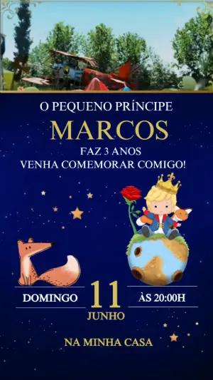 Convite Animado Aniversário Pequeno Príncipe para Editar Online