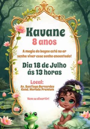 Convite Aniversário Princesa e o Sapo para Editar Online
