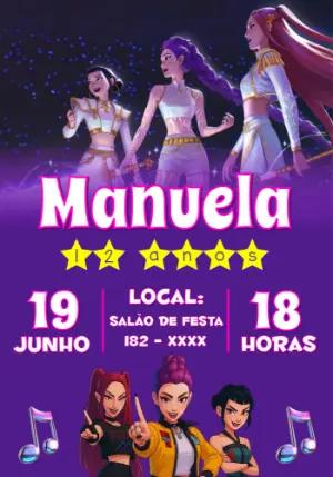 Convite Aniversário K-pop com Guerreiras para Editar Online