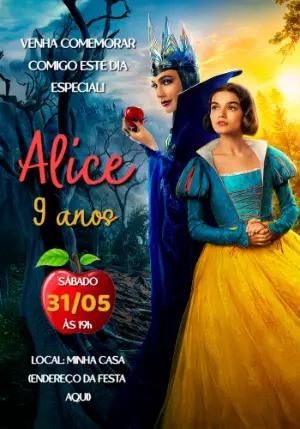 Convite de Aniversário Branca de Neve com Personagens para Editar