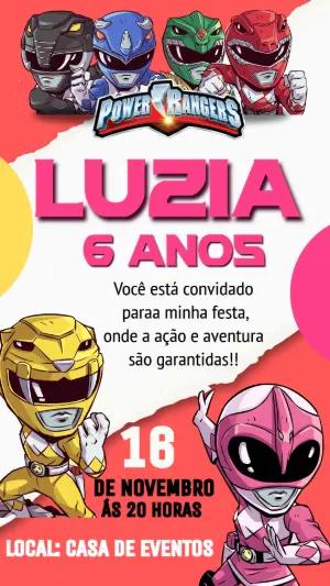 Convite de Aniversário Power Rangers Editável e Colorido