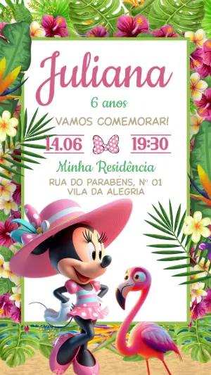 Convite Digital Minnie Festa na Piscina Tropical Editável