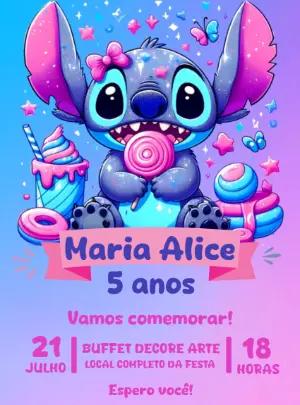 Convite de Aniversário Stitch Rosa e Azul Editável