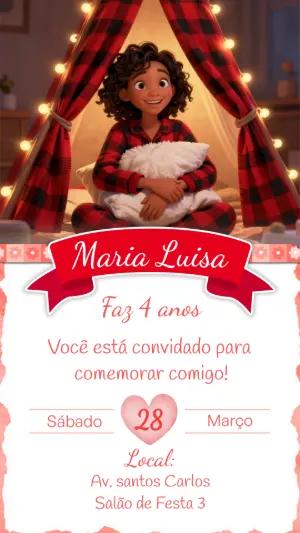 Convite Digital Festa do Pijama Menina Cabana para Editar