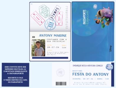 Convite Passaporte Lucca Disney o para Aniversário Infantil Editável
