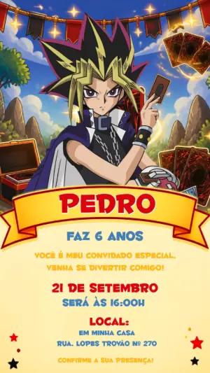 Convite de Aniversário Yu-Gi-Oh! Modelo Digital para Editar