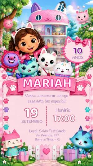 Convite de Aniversário A Casa da Gabby Editável para Menina