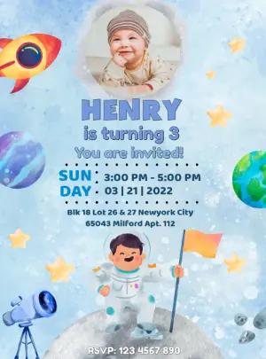 Editable Space Astronaut Birthday Invitation Template