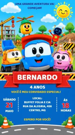 Convite de Aniversário Léo o Caminhão para Editar