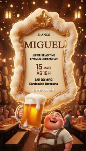 Convite de Aniversário Tema Cerveja e Boteco Editável