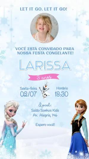 Convite de Aniversário Frozen com Foto Editável