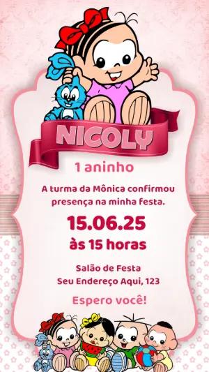 Convite Turma da Mônica Baby Aniversário para Editar Online