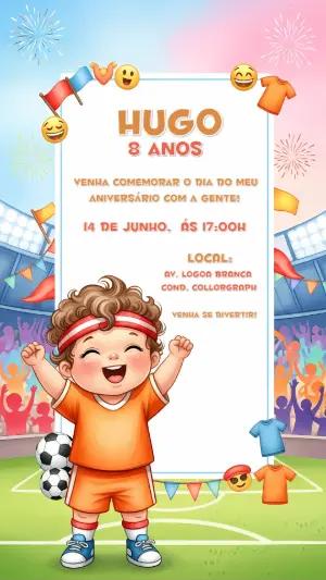 Convite de Aniversário Futebol com Menino para Editar Online