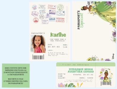 Convite de Aniversário Princesa Tiana Passaporte Editável