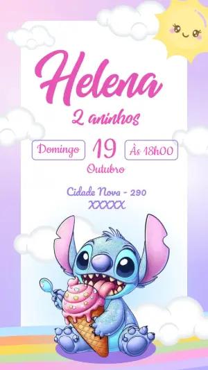 Convite de Aniversário Stitch Fofo em Tons Pastel para Editar