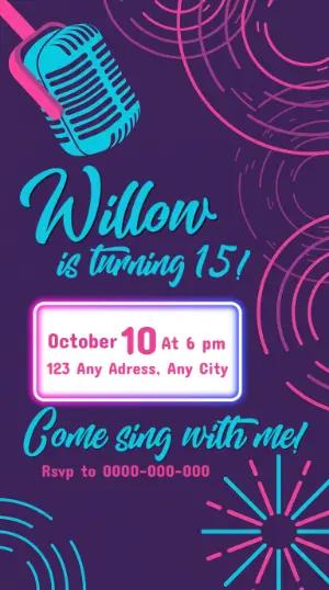 Karaoke Birthday Invitation | Editable Neon Music Template