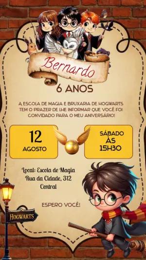 Convite Digital Editável Tema Harry Potter e Magia Infantil