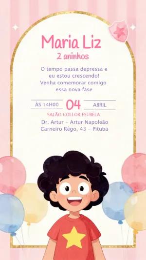 Convite de Aniversário Steven Universe Rosa para Editar