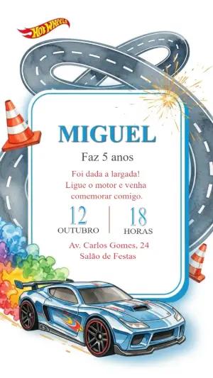 Convite de Aniversário Hot Wheels com Carros para Editar Online