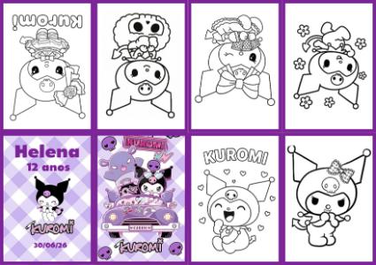Livrinho de Colorir Kuromi para Aniversário - Arte Editável