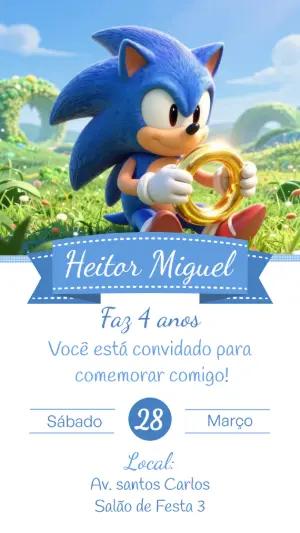Convite Digital Aniversário Sonic para Editar Online