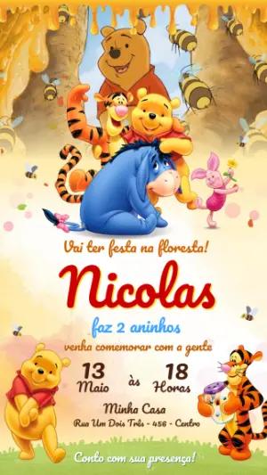 Convite Animado Aniversário Ursinho Pooh para Editar