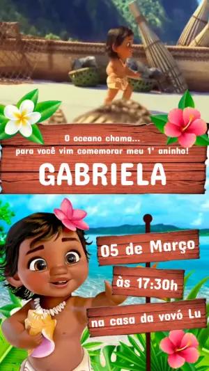 Convite Animado Aniversário Moana Baby Tropical para Editar