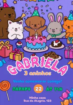 Convite de Aniversário com Animais Fofos para Editar Online
