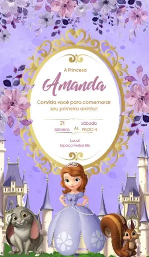 Convite Aniversário Princesa Sofia para Editar Online