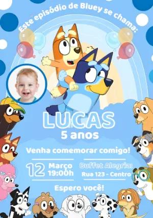 Convite de Aniversário Bluey e Bingo Editável com Foto