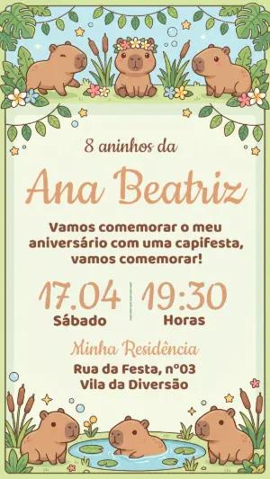 Convite de Aniversário Capivara Fofo para Editar