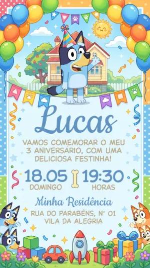 Convite de Aniversário Infantil Bluey Menino Modelo Editável