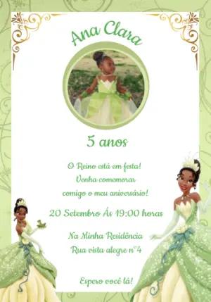Convite Aniversário Princesa e o Sapo com Foto para Editar