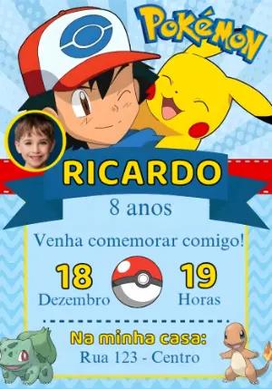 Convite de Aniversário Pokémon com Foto para editar