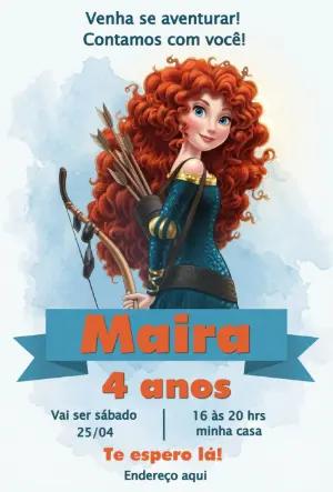 Convite de Aniversário Princesa Valente Merida Editável