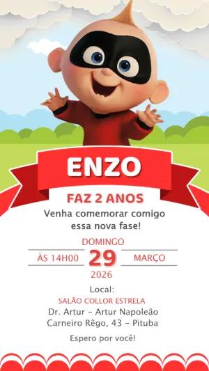 Convite de Aniversário Zezé Os Incríveis para Editar Online